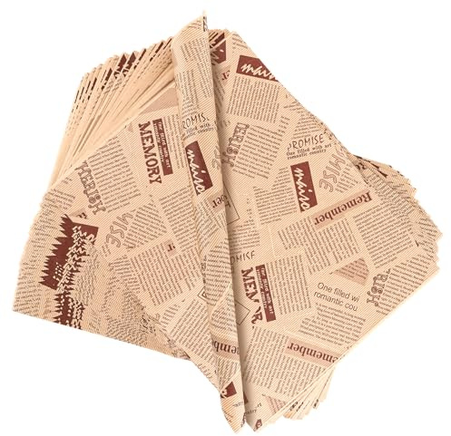 LOLYSIC 500 Blatt Backpapier Zeitungsoptik, 28 x 38 CM Burger Papier | Käsepapier, Hamburgerpapier, Lebensmittel-Wachspapier für Käse, Pommes frites, Burger, Kuchen