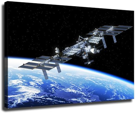 Astronomy Sci-Fi Earth The International Space Station Canvas Print Poster Wall Art for Living Room Bedroom Wall Art Printins Wall Decor (8x12inch-No Framed)