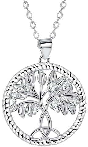 J.MUEN Collar para Mujer Plata de Ley 925 el Colgante Collar de AAA Circonita,Regalos de Joyería para Mujeres, Ajustable 45+5cm