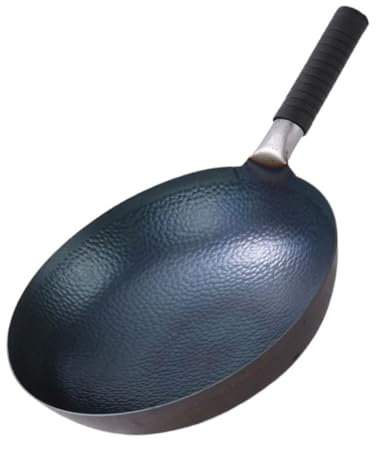 Cabilock Poêle Wok En Fer Forgé à La Main 30 Cm, Wok Robuste Sans Revêtement, Cuisson Rapide Et Uniforme, Ustensile Cuisine Traditionnel Pour Cuisinière à Gaz, Usage Domestique Et Professionnel