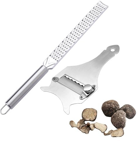 HINFHI 1 Piece Black Truffle Slicer And 1 Piece Long Handle Grater, Kitchen Tools, Cooking Accessories, Stainless Steel Grater.