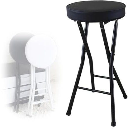 Sgabello da bar pieghevole imbottito per adulti, altezza 63 cm, sedia da bancone da cucina, senza schienale, salvaspazio, sgabello pieghevole portatile nero