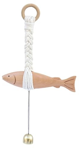 Generisch Holzfisch-Skulptur- – Handgeschnitzte nautische Wanddekoration für den | Holzhaus-Ornament mit Glocke, rustikaler Fisch-Anhänger im maritimen Stil für Badezimmer, Schlafzimmer, Terrasse, H