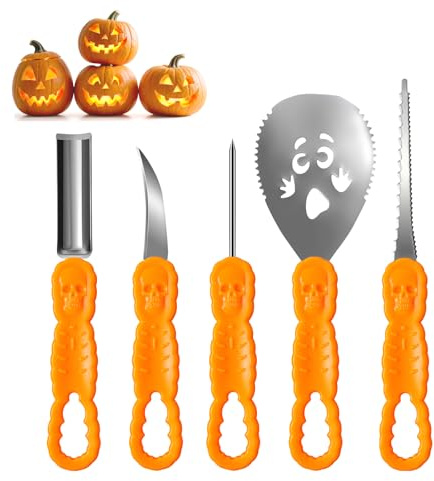 SUCOVA Ensemble de sculpture de citrouille d'Halloween, outil de sculpture de citrouille 5 piècesoutils de sculpture de décoration d'Halloween DIY pour les enfants et la famille