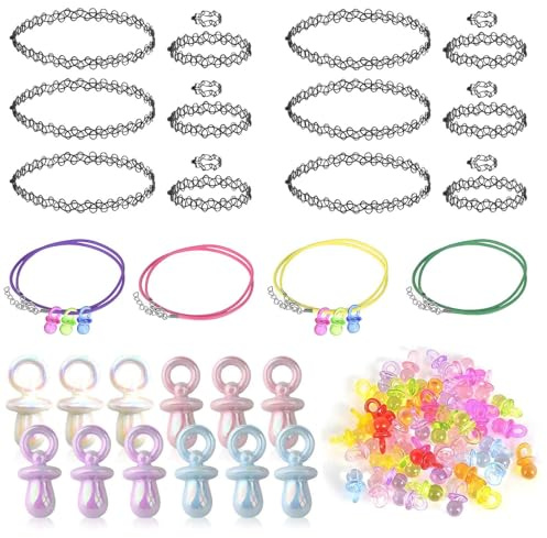 Accessoires Années 90 pour Femmes, Totoche Année 90, Collier ras du cou tatouage, Tétine Décorative Colorée et Corde Cirée, Collier Tétine pour Soirée à Thème Années 80 90