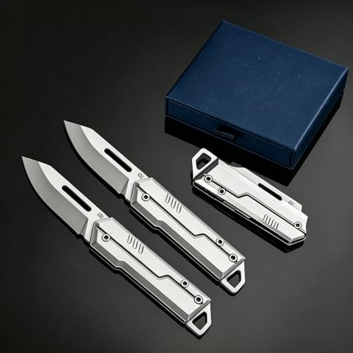 2 Stk Taschenmesser Klein Mini EDC Messer Taschenmesser mit Geschenkbox | Edelstahl Schlüsselanhänger Mini Taschenmesser mit Schlüsselloch Metallring für Camping Wandern Survival EDC Ausrüstung