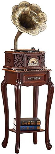 Gramophone Vinyl Record Player Retro Turntable with Wireless Speakers Table Stand 3.5Mm Aux-In/FM Radio/USB Vintage Wood Phonograph-A recorder kxtmm
