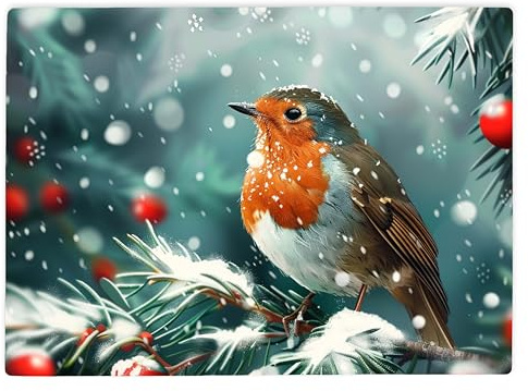 Shopagift Festive Scene Red Robin Xmas Glass Chopping Board Large Kitchen Worktop Saver 39cm x 28cm