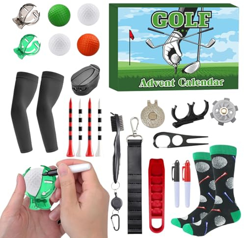 Generisch Golf Adventskalender – 14,96 Zoll Stoff ABS Metall Set | Sammlerset Golfbälle Tees Marker – Weihnachtskalender Für Männer Mit 24 Überraschungen Golfliebhaber, Väter, Ehemänner & Freunde