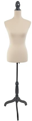 Mannequin de Couture Relaxdays Femme, Taille 36/38, réglable 130–167 cm, Velours, Socle Bois, Champagne/Noir