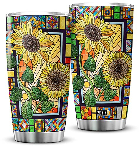 Isolerad resemugg rostfritt stål termokoppar återanvändbar isolerad resemugg för mamma syster pappa 590 ml solros färgat glas