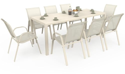 IDMarket - Salon de Jardin Madrid Table 190 cm et 8 chaises empilables