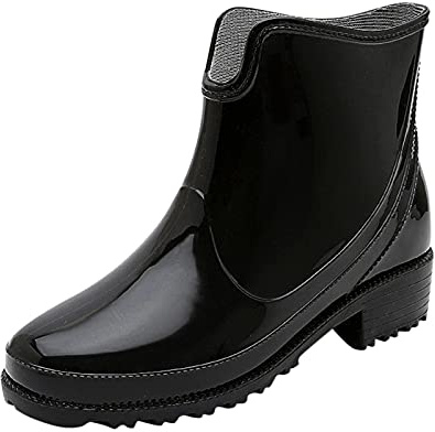 Botas de lluvia para mujer de media altura, impermeables, botines con tacón de bloque, botas de lluvia, zapatos de jardín, resistentes a la abrasión, zapatos de cocina, antideslizantes, transpirables