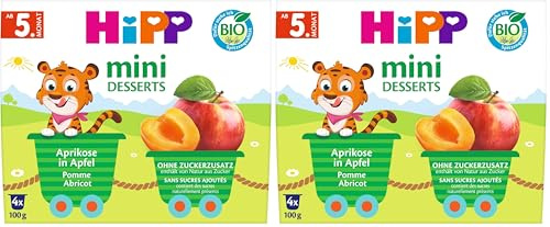 HiPP Bio Mini Desserts Aprikose in Apfel, 6x4x100g (24 Becher), ab 5. Monat, ohne Zuckerzusatz, als Nachtisch oder zur Breizubereitung (Packung mit 2)