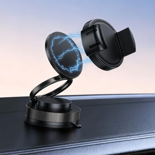 ORIA Soporte Móvil Coche Magnético con Ventosa y Clip | 22 Imanes N55, Rrotación de 360°, Articulaciones Ajustables y una Base de Sujeción, para IPhone y Android (4,7–6,9 pulgadas)