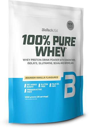 BioTechUSA 100% Pure Whey | Proteína en Polvo con BCAA y Glutamina | Sin Gluten, Sin Aceite de Palma, 1 kg, Vainilla Bourbon
