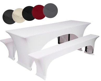 TexDeko® Hussen für Bierzeltgarnitur Stretch | Set aus Tisch- & Bankhussen | Knitterfrei, Pflegeleicht & Waschbar | Perfekt für Festzelte, Hochzeiten & Events (220 x 50cm, Weiß)