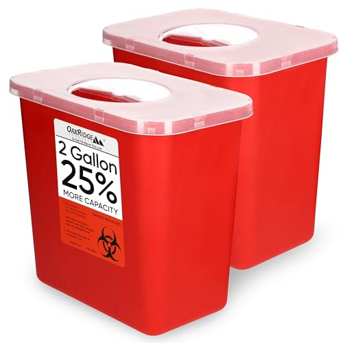 OakRidge Products 2 Gallon Size | Sharps e rischio biologico di smaltimento dei rifiuti Container (pacchetto di 2) By-made in USA medio Rosso