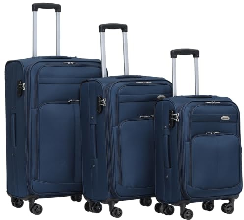 BEIBYE Leichter Stoffkoffer Kofferset Trolley Außentaschen Dehungsfuge mehr Stauraum mit Zahlenschloss (Blau, Set)