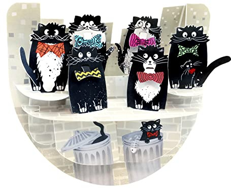 Santoro Popnrock, 3D-Pop-Up-Grußkarte – Katzen Mit Fliegen – Für Kinder, Sie, Ihn | Geburtstagsgeschenk Für Katzenliebhaber