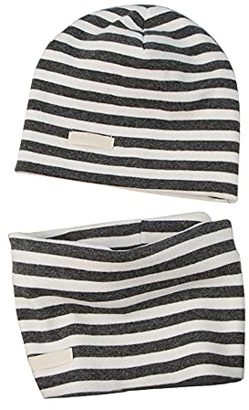 LACOFIA Set di Berretto e Sciarpa Colletto per Bambino Cappello a Maglia per Neonato Cotone Cappello e Sciarpe Bandana da Bambino Grigio Scuro 3-7 Anni