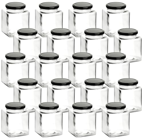 gouveo 20er Set Vorratsgläser 500 ml eckig mit Schraubdeckel schwarz - Leere Schraubgläser zum Befüllen und Aufbewahren - Eckige Aufbewahrungsgläser (EGET500SZ)
