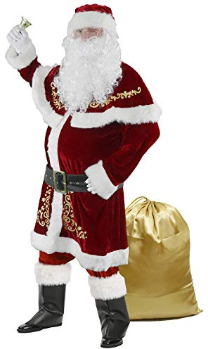 Ahititi Weihnachtsmann Kostüm für Männer 12 Stk Set Weihnachtsfeier Cosplay für Erwachsene Roter Deluxe Samt Weihnachtsmann-Anzug M