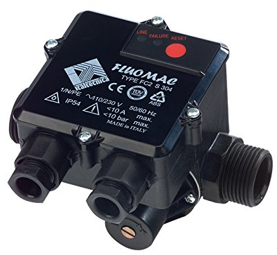 Pumpen Druckschalter intelligente PUMPENSTEUERUNG FLUOMAC® - PUMPE HAUSWASSERWERK Automatic Pump Controller mit TROCKENLAUFSCHUTZ und NOTABSCHALTUNG f. KREISELPUMPE verkabelt, mit Rückschlagventil