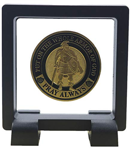 Challenge Coin Holder, Single Coin Display Case, 3D Floating Clear Frame with Feet Stand, Postage Stamp Jewelry Medallion Specimen Medal Holder Box