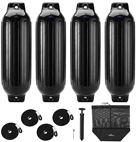 Affordura Boat Fender 4 Pack Boat Bumpers Fenders 8.5 Inch with 4 Ropes, Boat Bumpers for Pontoon Boat Fenders Inflatable (Black)