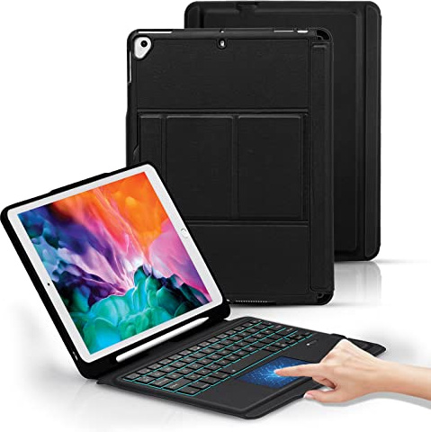 Seagtigau Tastatur hülle Kompatibel mit iPad 10,2 Zoll iPad 9. Gen/8. Gen/7. Gen/iPad Air 3 & iPad Pro 10,5 Touchpad Beleuchtete Magnetisch Abnehmbarer Tastatur und Stifthalter mit QWERTZ Layout