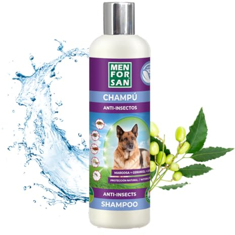 MENFORSAN Champú Anti-Insectos Repelente para Perros | con 3 Activos Naturales: Margosa, Geraniol y Lavandino | Protege contra Insectos | Cítrico | 1L