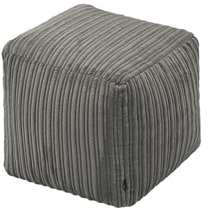 Loft 25 Sitzsack Fußhocker Würfel zum Entspannen | Home Möbel Wohnzimmer |Leicht, weich und bequem | Quadratische Fußstütze aus Cord | Pouffe Sitzsack (Holzkohle)