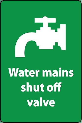 Water Mains Shut Off Valve Safety Sign - Self Adhesive Sticker (200mm x 150mm)