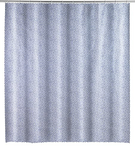 WENKO Duschvorhang Sevilla, Vorhang aus recyceltem Kunststoff (PE), für Dusche und Badewanne, wasserdicht, 180 x 200 cm, inkl. 12 Duschvorhangringen, Blau/Weiß