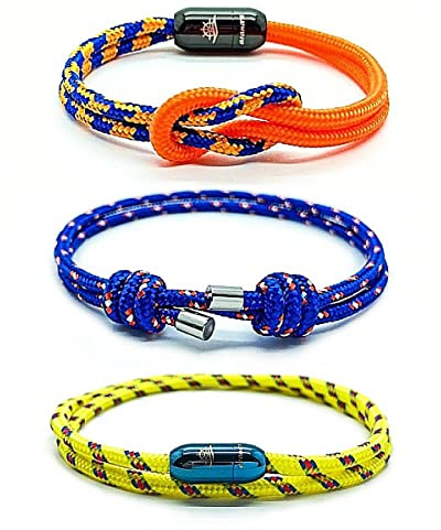 arana's | Pulsera Náutica para hombre, mujer y niños | Pulsera marinera cierre magnético hecha a mano | Pack 3 Brazaletes surferos cuerda nautica con broche imantado