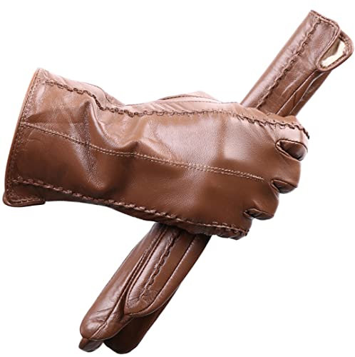 Farbige modische Lederhandschuhe, hochwertige Lederhandschuhe für Damen, Echtleder-Winterhandschuhe, hält warm, Damen-Lederhandschuhe, Champagner 7,5