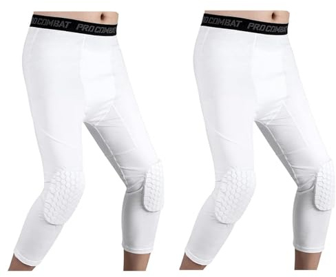 HULG Basketball Pants with Knee Pads, Knee Pads Compression Pants,Men's Basketball Pants with Knee Pads 3/4 Capri Padded Compression Tights Leggings Sports Protector Gear