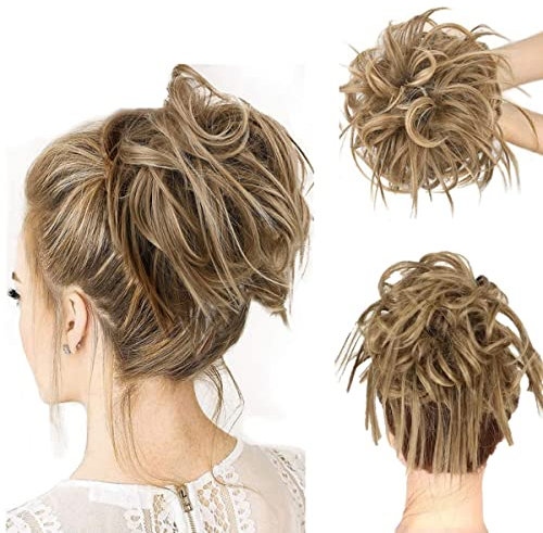 KARLOR Haarteil mit Gummiband, Messy Dutt Haarteil Haarknoten glatt mit Haargummi Pferdeschwanz Haarverlängerung Haare Extentions Hochsteckfrisuren Messy Bun Haarteile Damen Mädchen(Aschbraun)