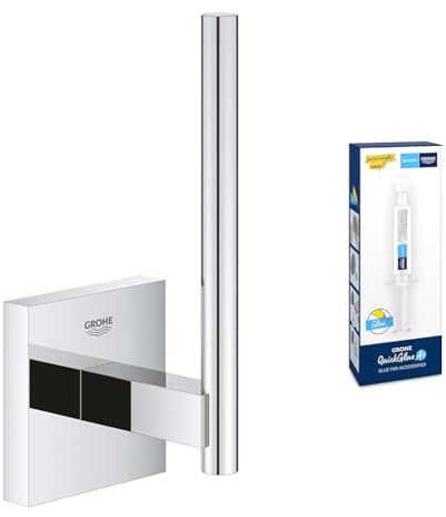 GROHE Start Cube - Reservepapierhalter (Wandmontage, verdeckte Befestigung, Material: Metall), Chrom, 40979000 + Kleber für BadAccessoires