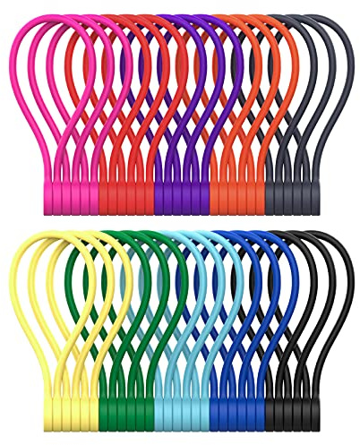 SMART&COOL Wiederverwendbare Magnetische Kabelbinder, 30 Stück, Bunt | Multifunktionale Silikon Magnet Kabelbinder für Kabelmanagement und Organisieren, 10 Farben Magnetic Cable Ties, 182 mm