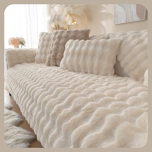 WYJHNLBEDC Sofa/Couch überzug/überwurf/überwurfdecke, Warmer Super Weicher Plush Sofabezug für Sofa L Form/U Form/Ecksofa 3/2/1 Sitzer, Sofaschutz Hund Kratzschutz Katze Weiß 110x160cm