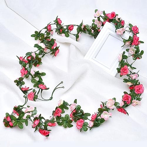 Ghirlanda Fiori Artificiali,2 Pz Ghirlanda di Rose Artificiali,Ghirlande di Nozze,Vite di Fiori Artificiali,Fiori di Seta Vite Finta Sospeso Rose per la Decorazione Partito Dell'hotel Giardino in Casa