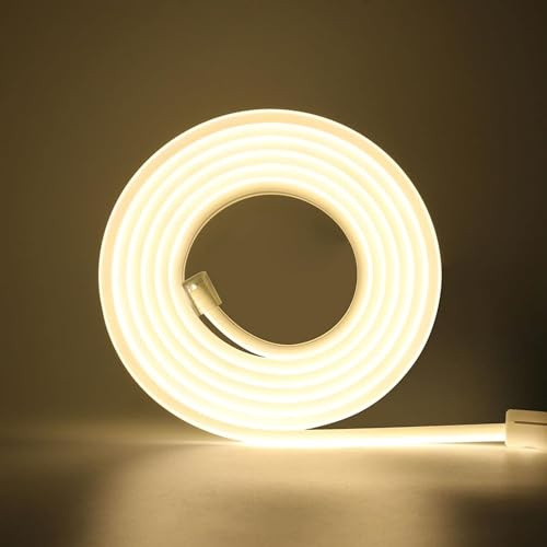 HEGEHE 220V Tira de LED COB 1M,288LEDs/m Flexible Blanco Natural CRI≥85 FCOB Tira Luces,IP65 Impermeable Super Brillante LED Tira de Luz con Enchufe Interruptor para Dormitorio,Iluminación de Armarios
