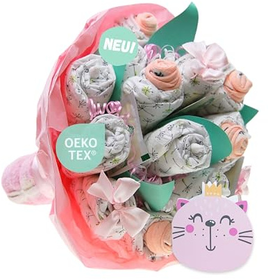 Tarta de pañales ® Ramo de Ramo de Ramo de Flores Niña Rosa [RUEGO DE FLORES] - Regalo de nacimiento - Baby Shower - Fiesta de Tirantes - Regalo para Bebé - Pañales - Comprar pastel ahora