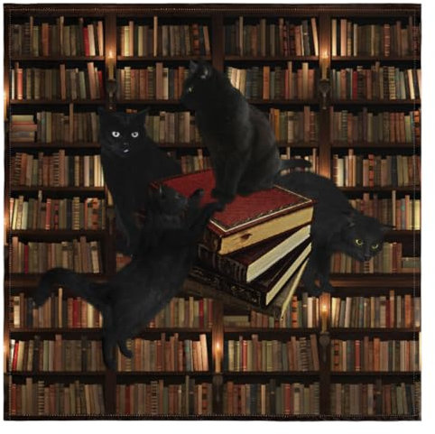 Stoffservietten für Bücherregal, schwarze Katze, wiederverwendbar, waschbar, für Küche, Esstisch, für Zuhause, Abendessen, Hochzeit, Bankett, Party, 50,8 x 50,8 cm, 4 Stück