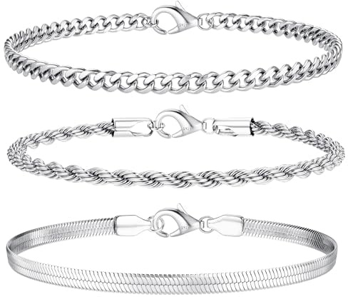 KRFY 925 Sterling Silver Bracelets Set for Women 14 K Gold Plated Figaro Snake Chains Bracelet Stackable Silver Bracelets Jewellery for Women