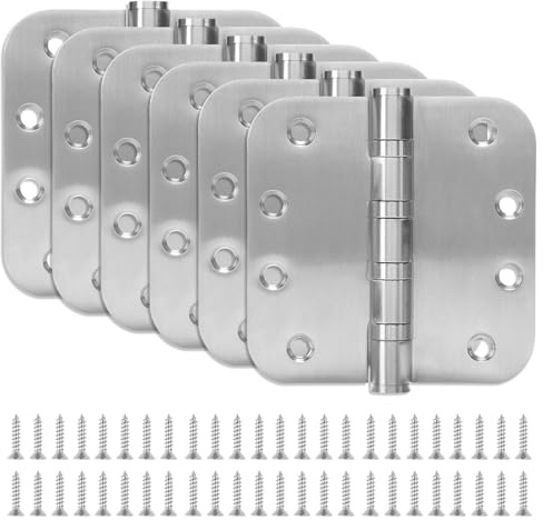 6 Pack Stainless Steel Silver Door Hinges for Exterior & Interior Doors, 4.0 x 4.0 Inch Heavy-Duty Ball Bearing Door Hinges with 5/8 Radius Corners