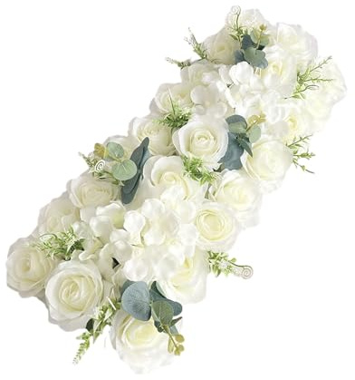 TITA-DONG 20-Zoll-Hochzeitsbogenblume, Künstliche Hochzeitsbogenblume, Seidenrosen-Hortensien-Blumenarrangement, Künstliche Bogenblume für Esstisch-Mittelstück, Hochzeitszeremonie-Dekoration(Weiß)
