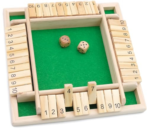 Esayeefo 4-Spieler Shut The Box Spiel, Brettspiel aus Holz, Klassisch Würfelspiel, Klassische mathematische Spiele, Geeignet für Familien, Versammlungen, Barspiele, Grün
